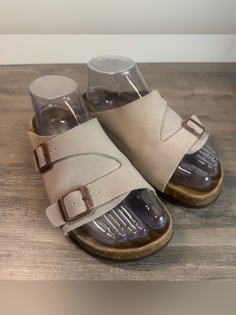 Birkenstock Zurich Buckled Slip On Taupe suede sandals EU38/US7-7.5- see photos - Picture 2 of 9